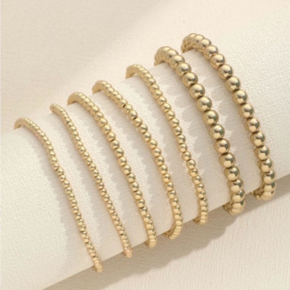 Seven Piece Minimalist Gold Plated Beaded Luxury Bracelet Set - Picture 3 of 4